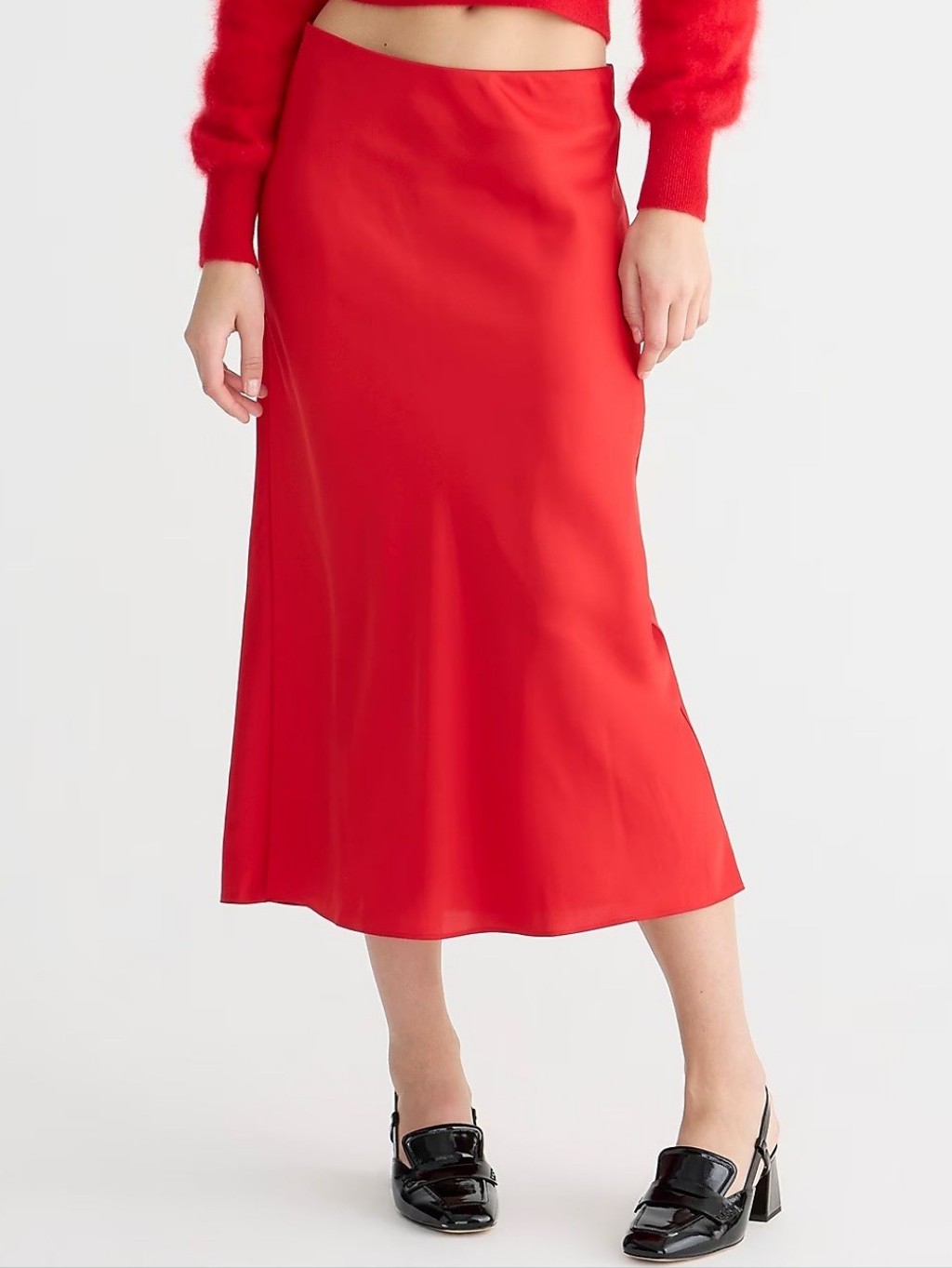 J. Crew Gwenyth Midi Pull On Satin Slip Flounce Hem Straight Skirt Radiant Red S